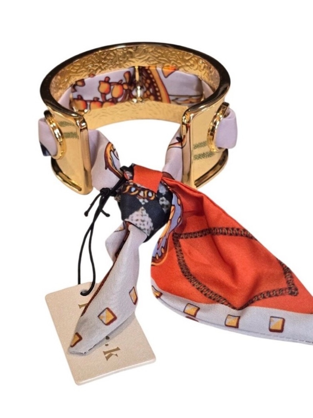 Piper K Gold-Tone Round Cutout Cuff Bracelet with Scarf Inlay - Picture 4 of 6
